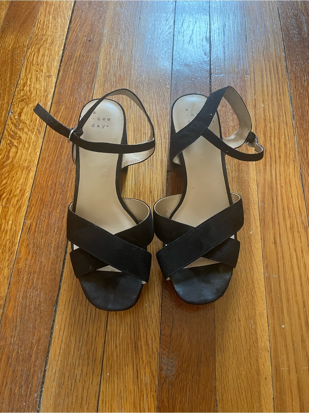 A New Day Black Crisscross Platform Sandals with Ankle Strap